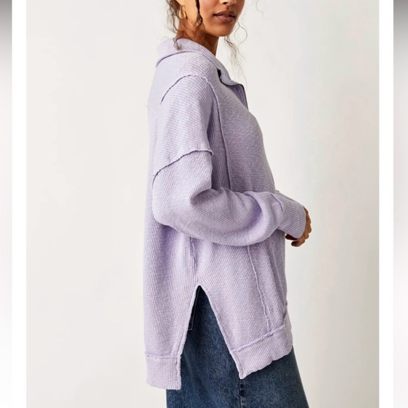 Free People Walk Away Half Zip Pullover Tunic Slouchy Oversized Lavender Large - Picture 3 of 11